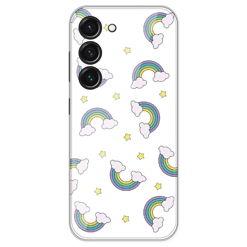Rainbow With Clouds - Clear Printed Silicone Case For Samsung Galaxy S23