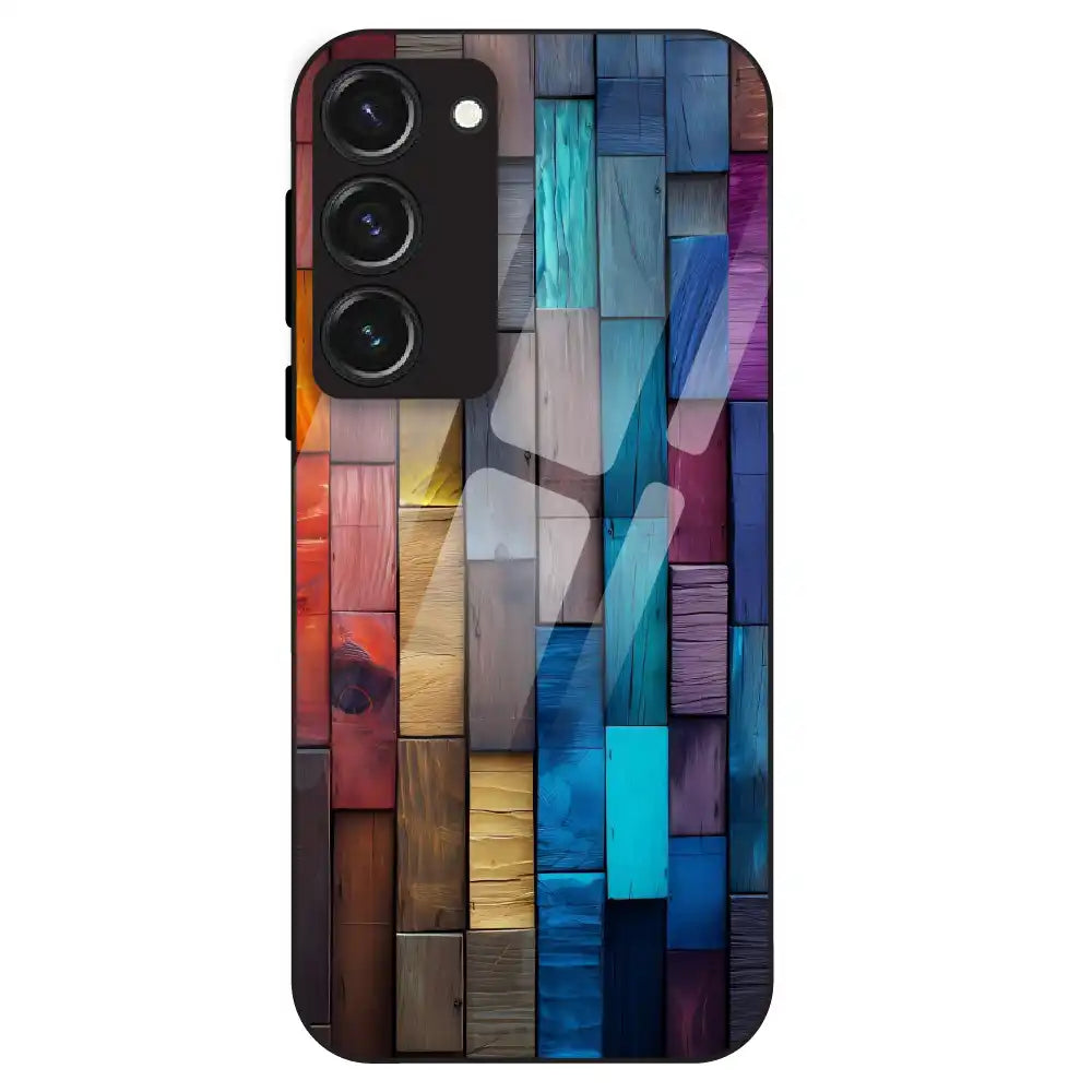 Color Block Wood Texture - Glass Case For Samsung Galaxy S23