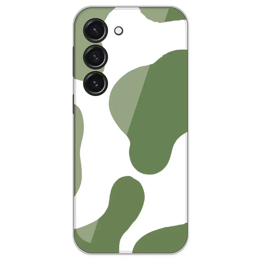 Olive Green Cow Print - Clear Printed Silicone Case For Samsung Galaxy S23