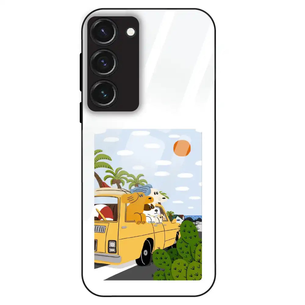 Cute Dog Travel Cartoon - Glass Case For Samsung Galaxy S23