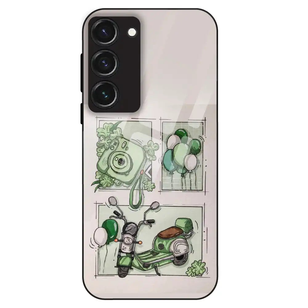 Vintage Green Sketch Aesthetic - Glass Case For Samsung Galaxy S23
