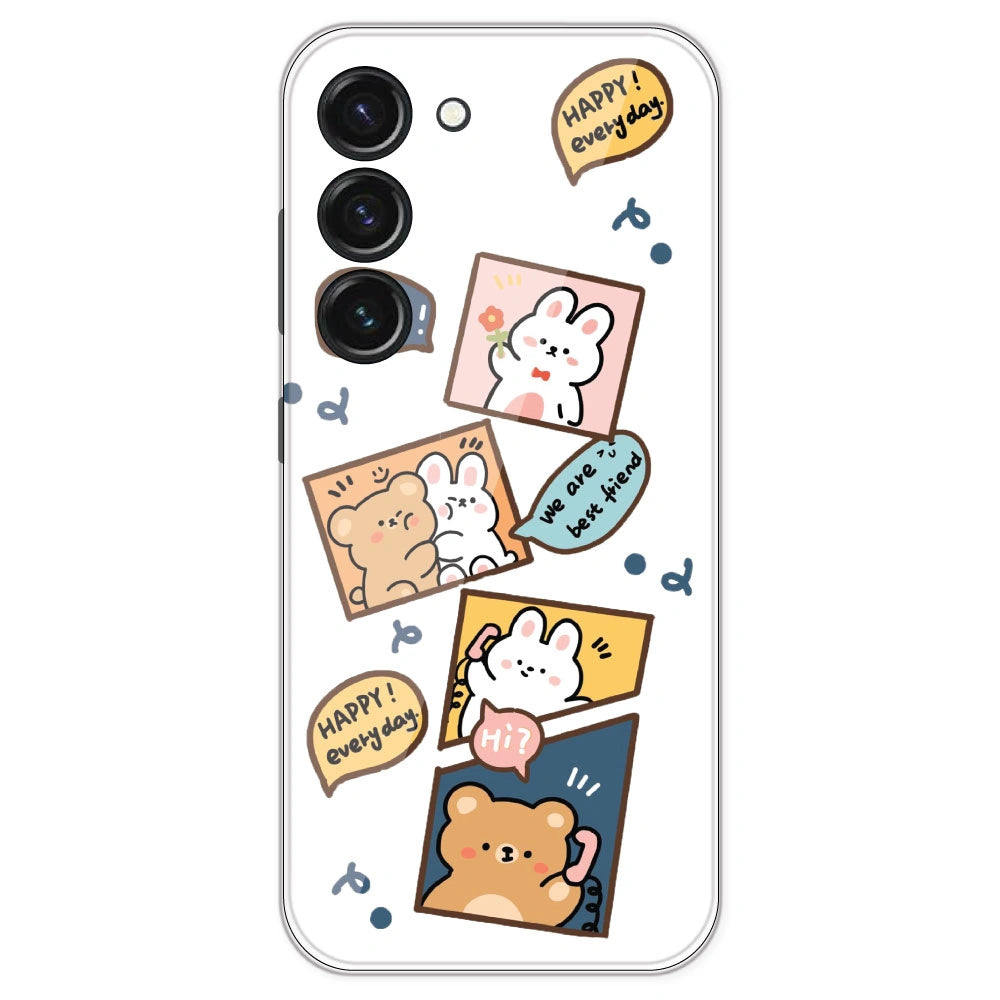 Happy Rabit And Bear - Clear Printed Silicone Case For Samsung Galaxy S23
