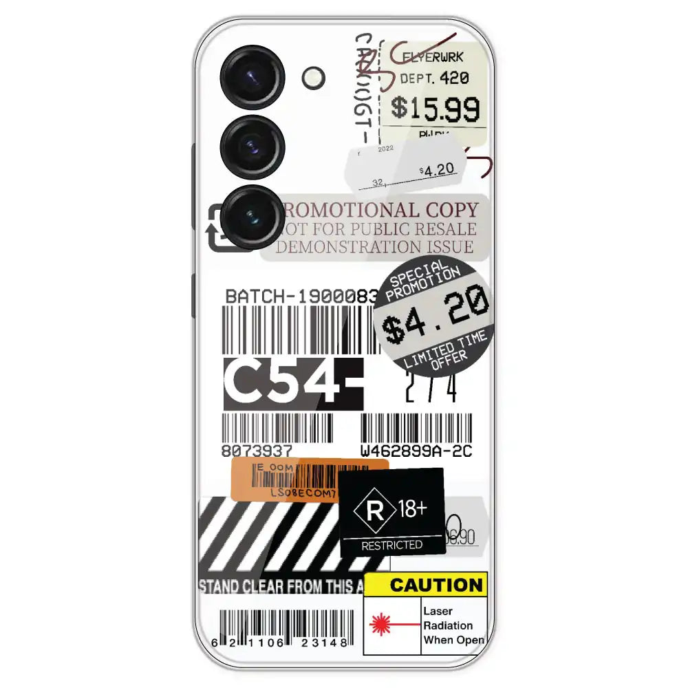 Labels - Clear Printed Silicone Case For Samsung Galaxy S23