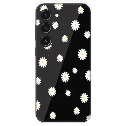 White And Black Flower - Printed Silicone Case For Samsung Galaxy S23