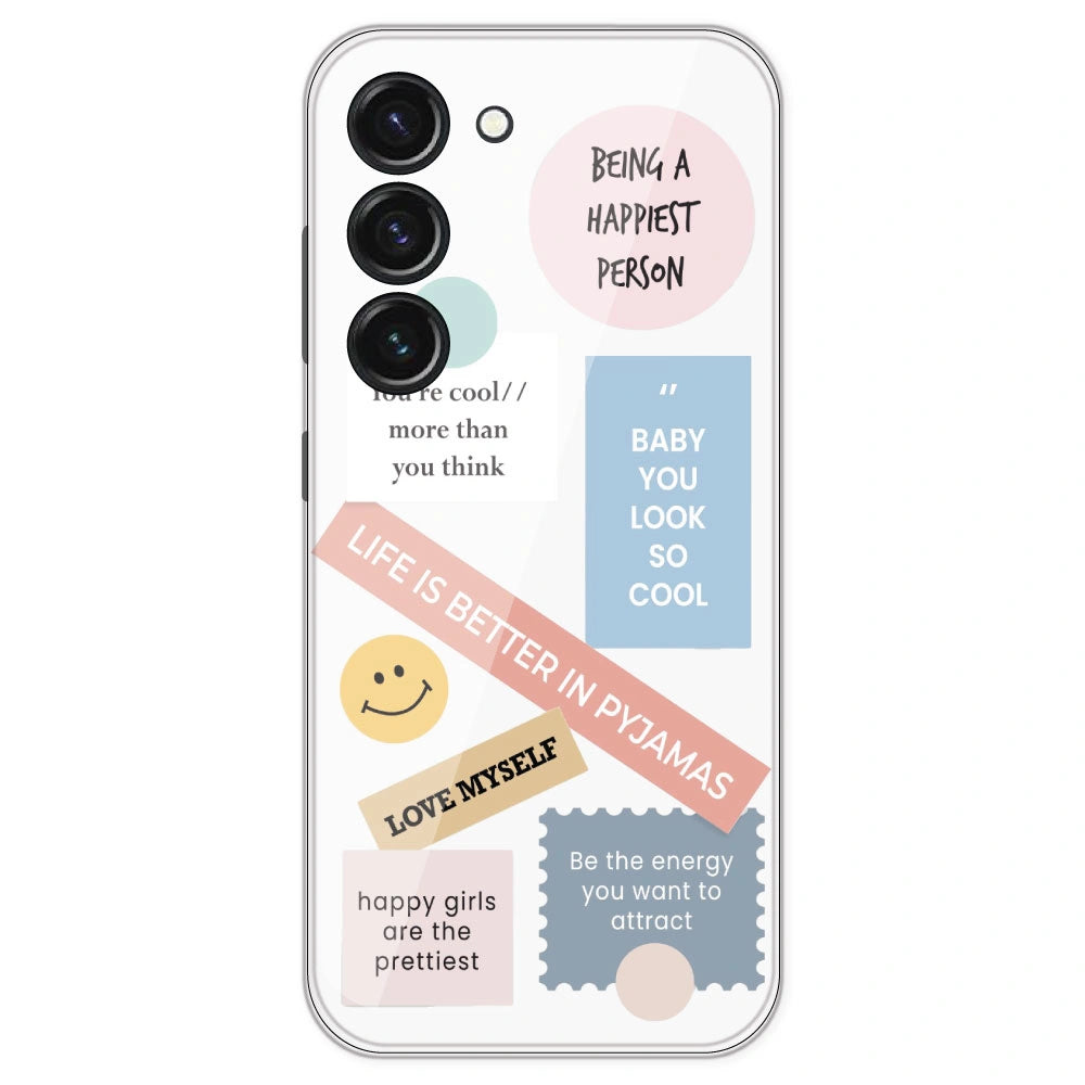 Be Happy - Clear Printed Silicone Case For Samsung Galaxy S23