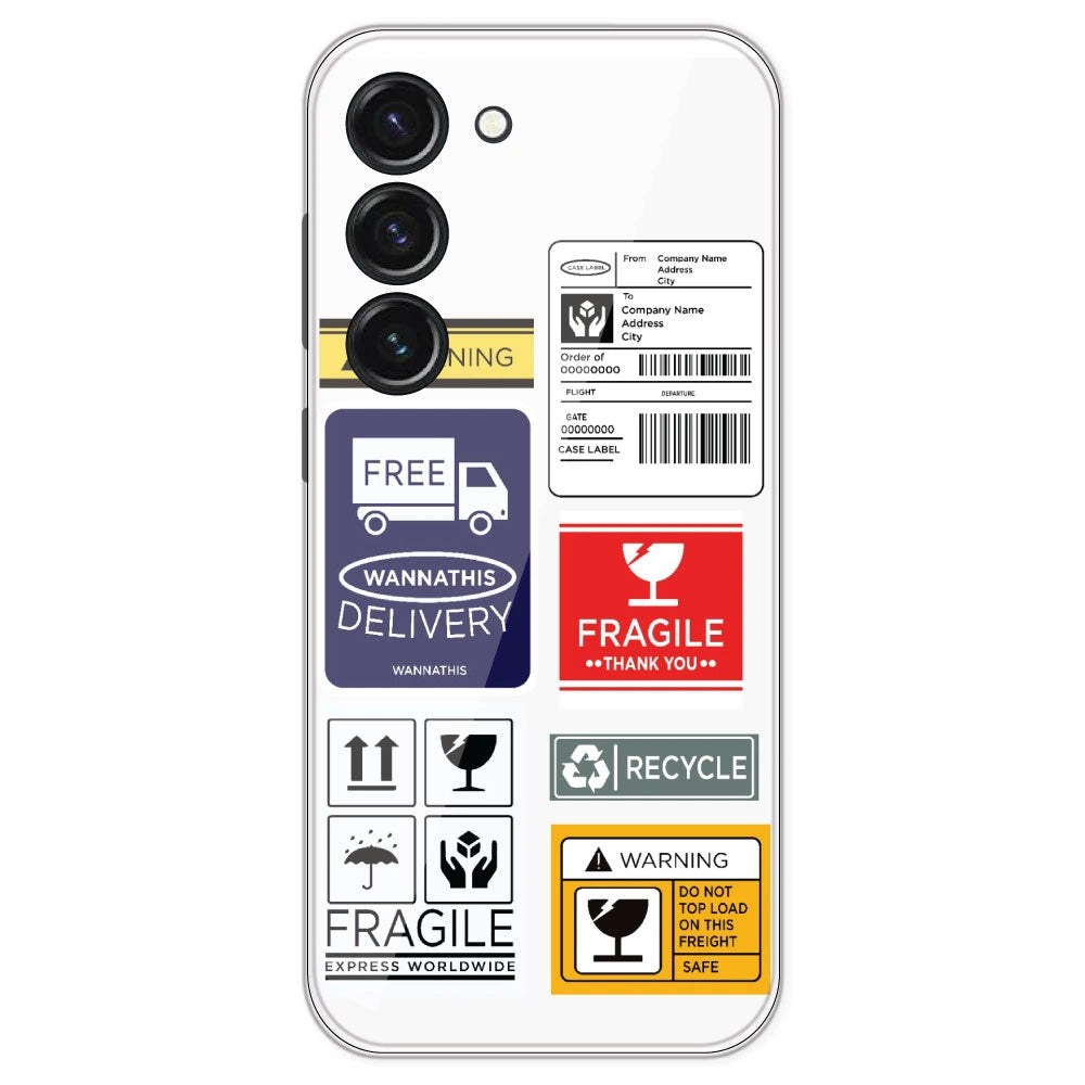 Caution Labels - Clear Printed Silicone Case For Samsung Galaxy S23