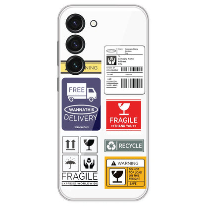 Caution Labels - Clear Printed Silicone Case For Samsung Galaxy S23