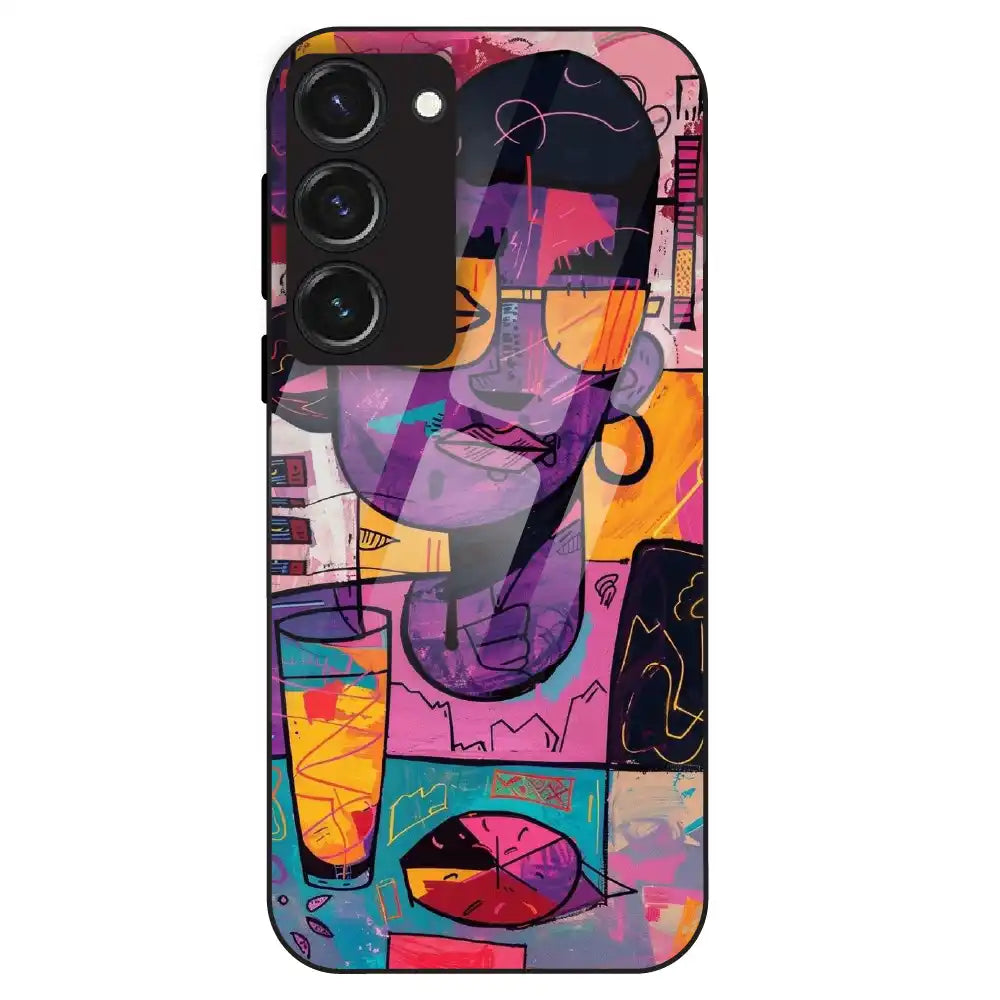 Abstract Neon Portrait - Glass Case For Samsung Galaxy S23
