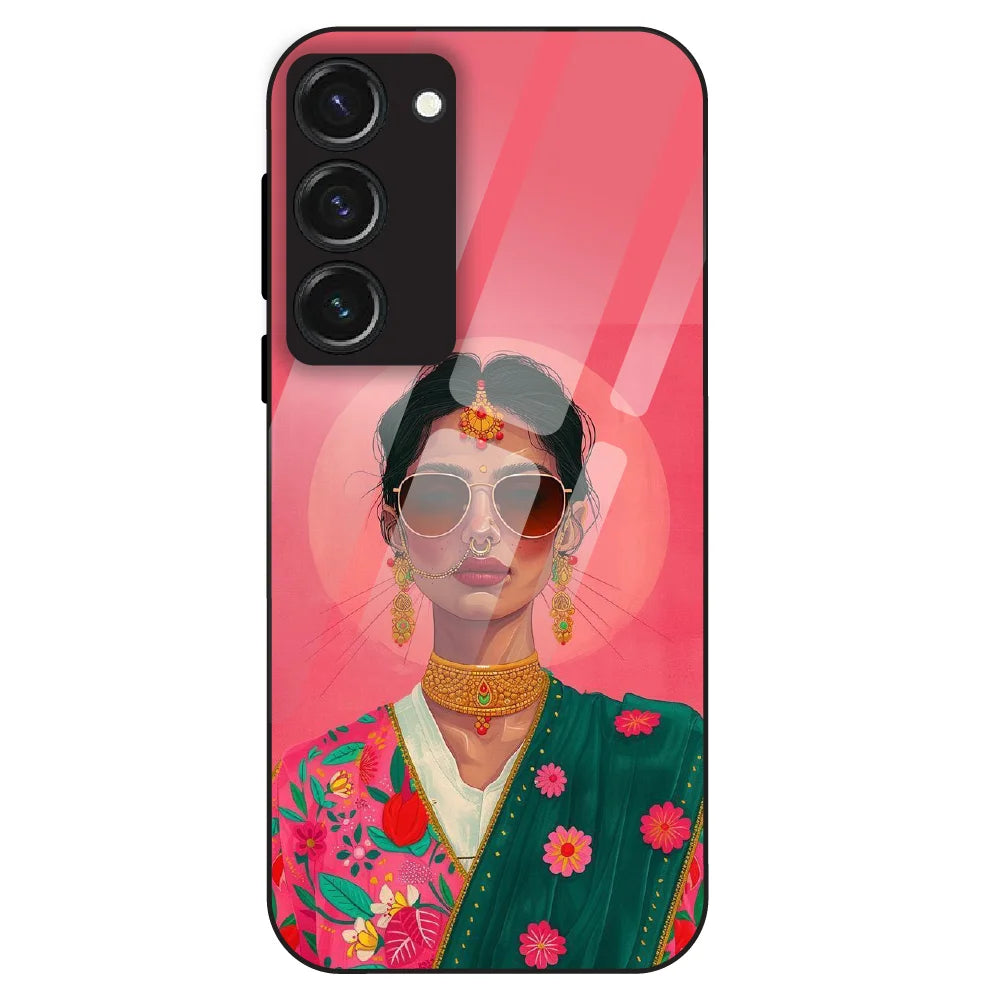 Royal Ethnic Diva - Glass Case For Samsung Galaxy S23