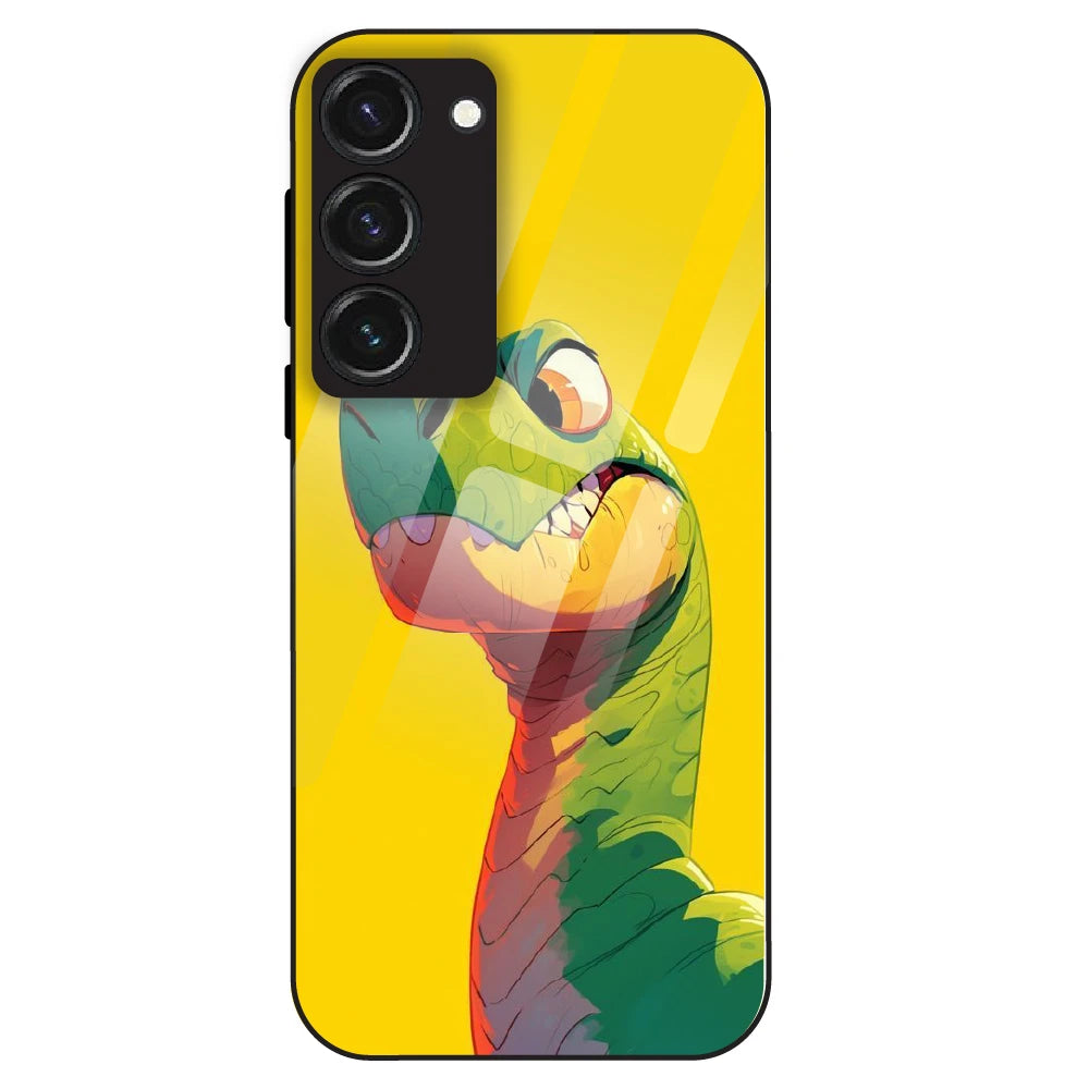 Cute Dino Popt - Glass Case For Samsung Galaxy S23