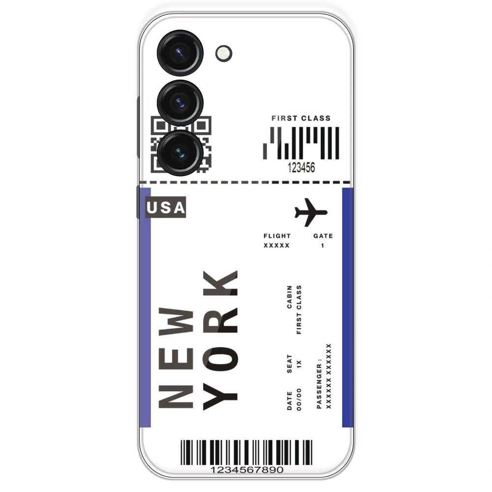 New York Ticket - Clear Printed Silicone Case For Samsung Galaxy S23