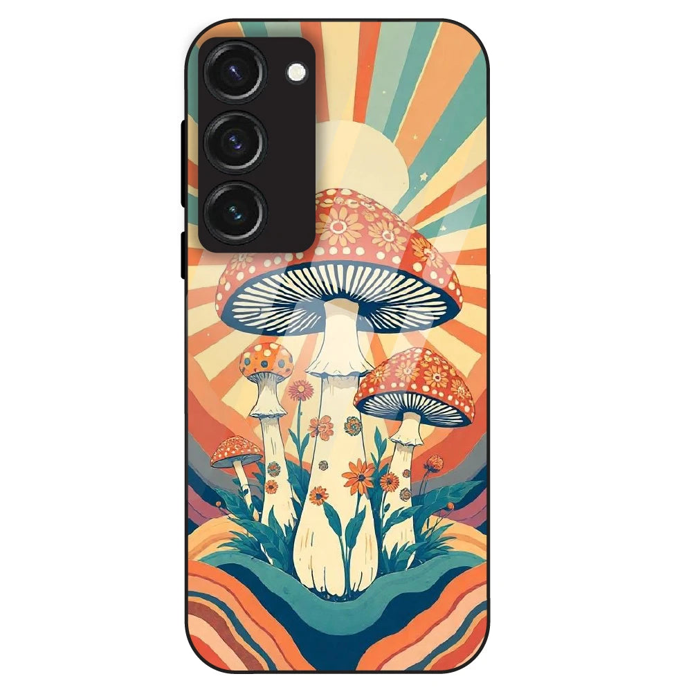 Retro Mushroom Art - Glass Case For Samsung Galaxy S23