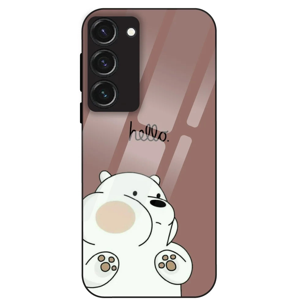 Cute Bear Minimal - Glass Case For Samsung Galaxy S23