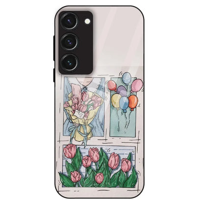 Tulip Aesthetic Sketch - Glass Case For Samsung Galaxy S23