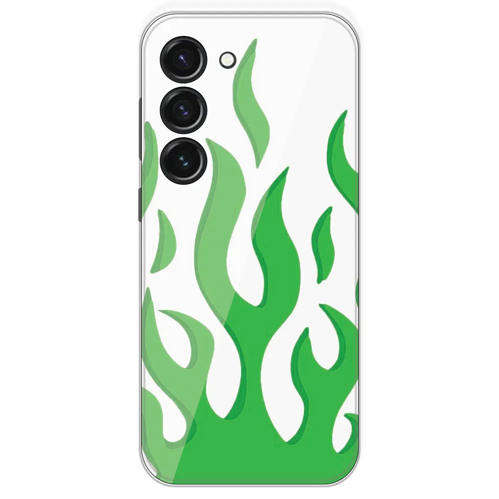 White Aesthetic Flame - Clear Printed Silicone Case For Samsung Galaxy S23