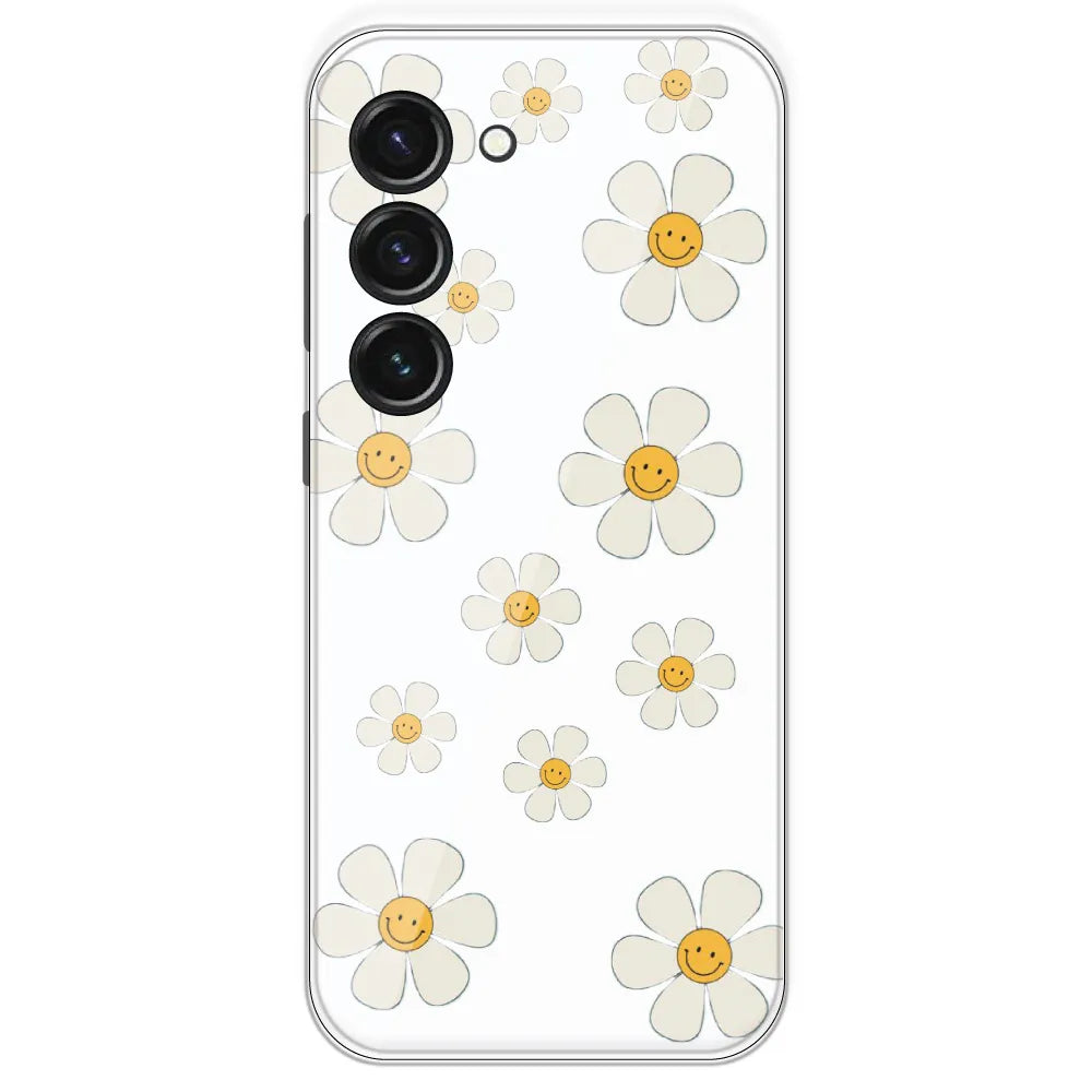 Smile Flowers - Clear Printed Silicone Case For Samsung Galaxy S23