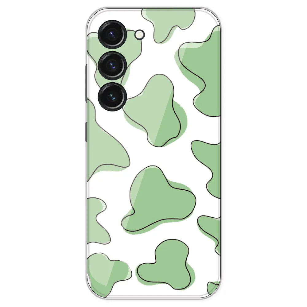 Green Cow Print - Clear Printed Silicone Case For Samsung Galaxy S23