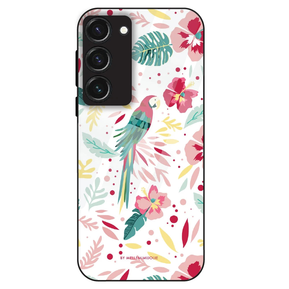 Tropical Parrot Floral - Glass Case For Samsung Galaxy S23