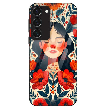 Floral Muse Portrait - Glass Case For Samsung Galaxy S23