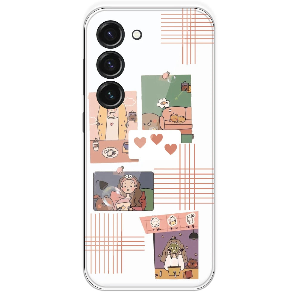 Cute Girl Collage - Clear Printed Silicone Case For Samsung Galaxy S23