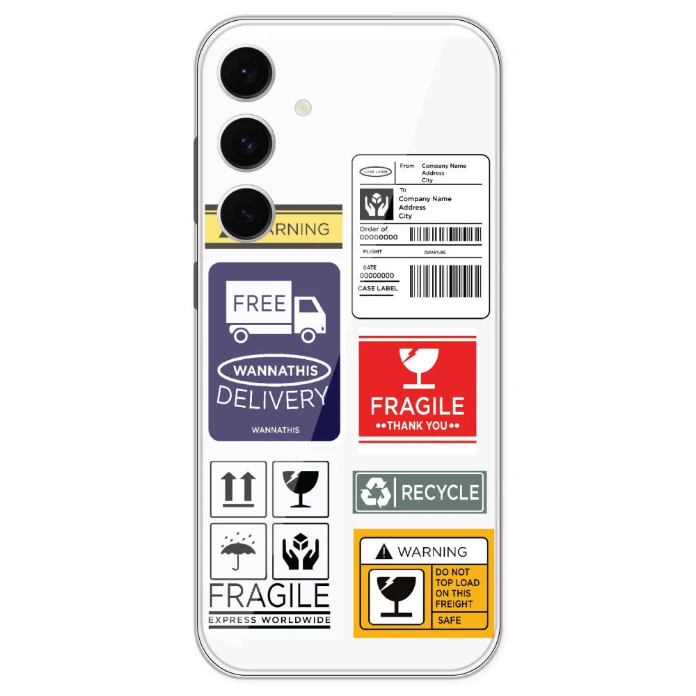 Caution Labels - Clear Printed Silicone Case For Samsung Galaxy S24 FE