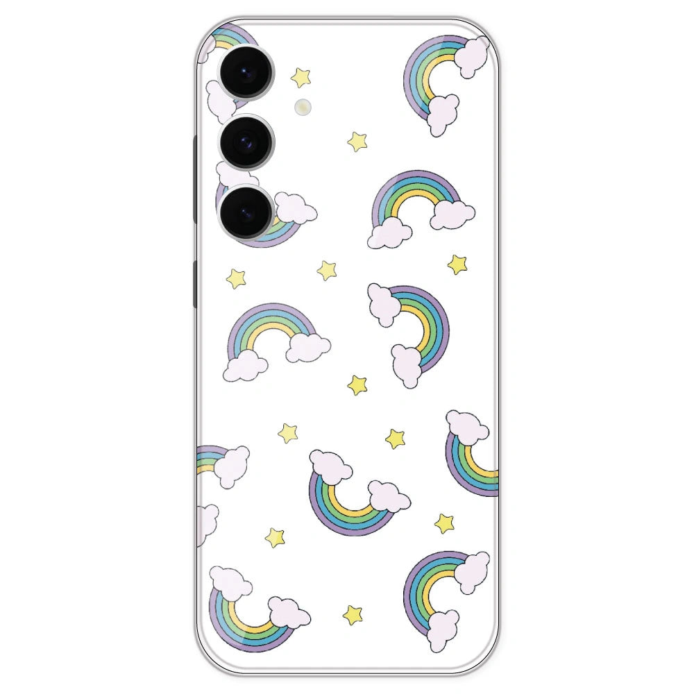 Rainbow With Clouds - Clear Printed Silicone Case For Samsung Galaxy S24 FE