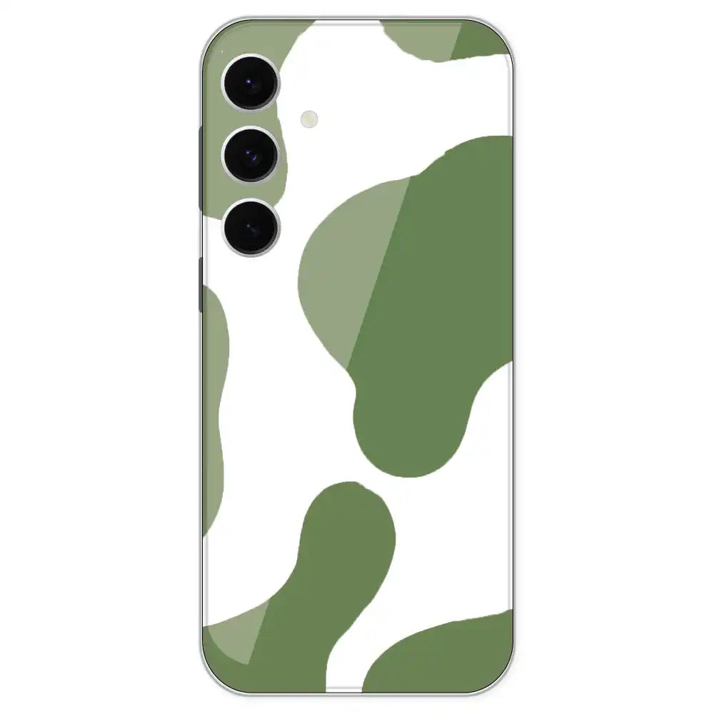 Olive Green Cow Print - Clear Printed Silicone Case For Samsung Galaxy S24 FE