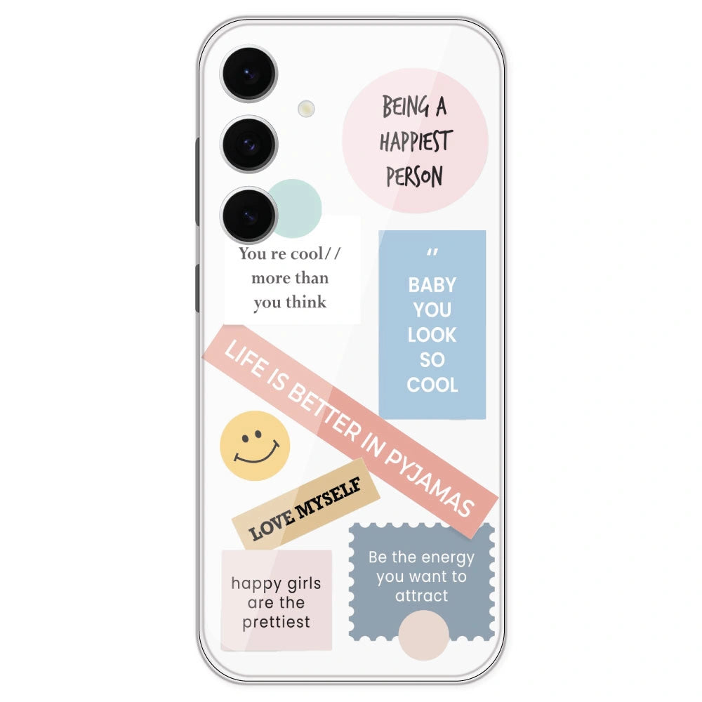 Be Happy - Clear Printed Silicone Case For Samsung Galaxy S24 FE