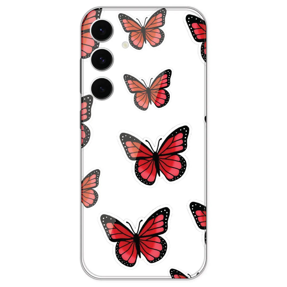 Red Butterfly - Clear Printed Silicone Case For Samsung Galaxy S24 FE