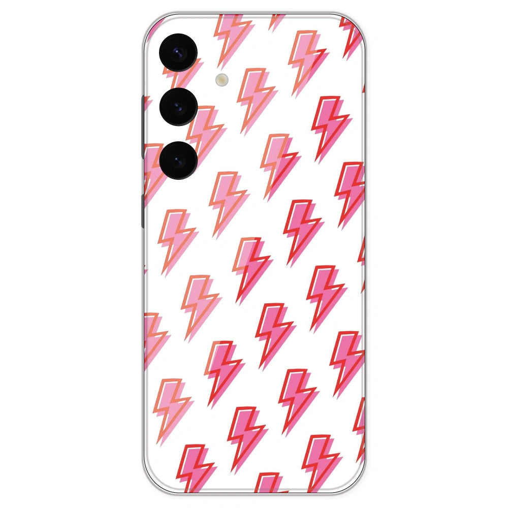 Pink Lightning Bolts - Clear Printed Silicone Case For Samsung Galaxy S24 Plus