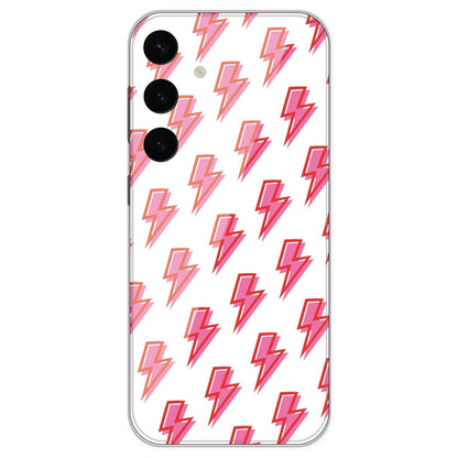 Pink Lightning Bolts - Clear Printed Silicone Case For Samsung Galaxy S24 Plus