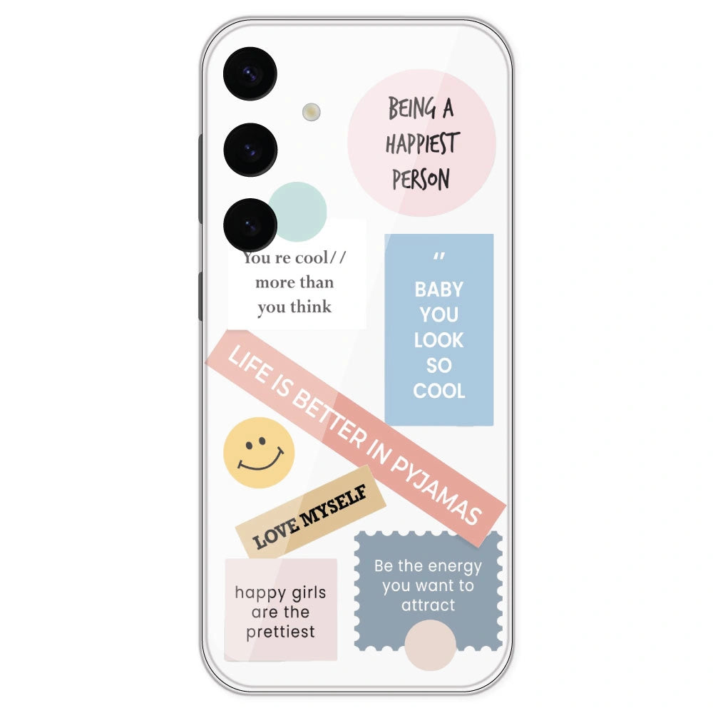 Be Happy - Clear Printed Silicone Case For Samsung Galaxy S24 Plus