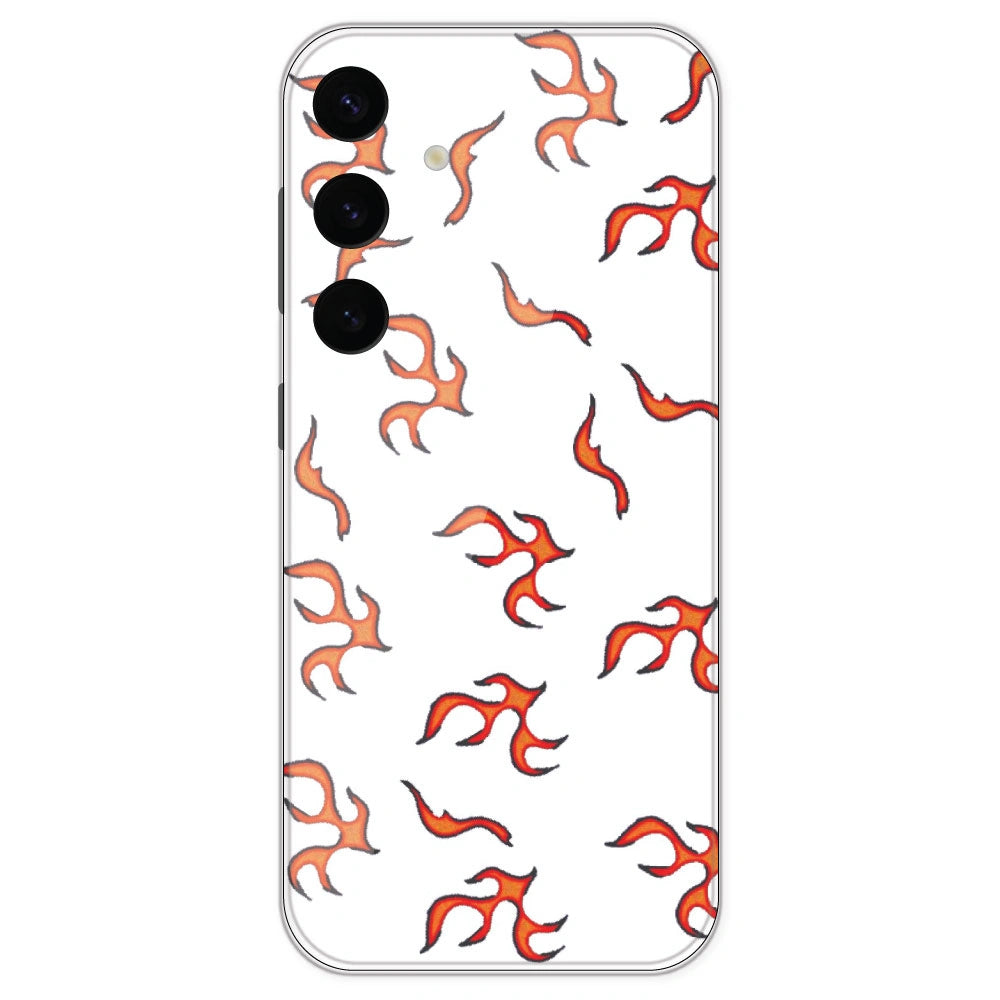 Orange Mini Flames - Clear Printed Silicone Case For Samsung Galaxy S24 Plus
