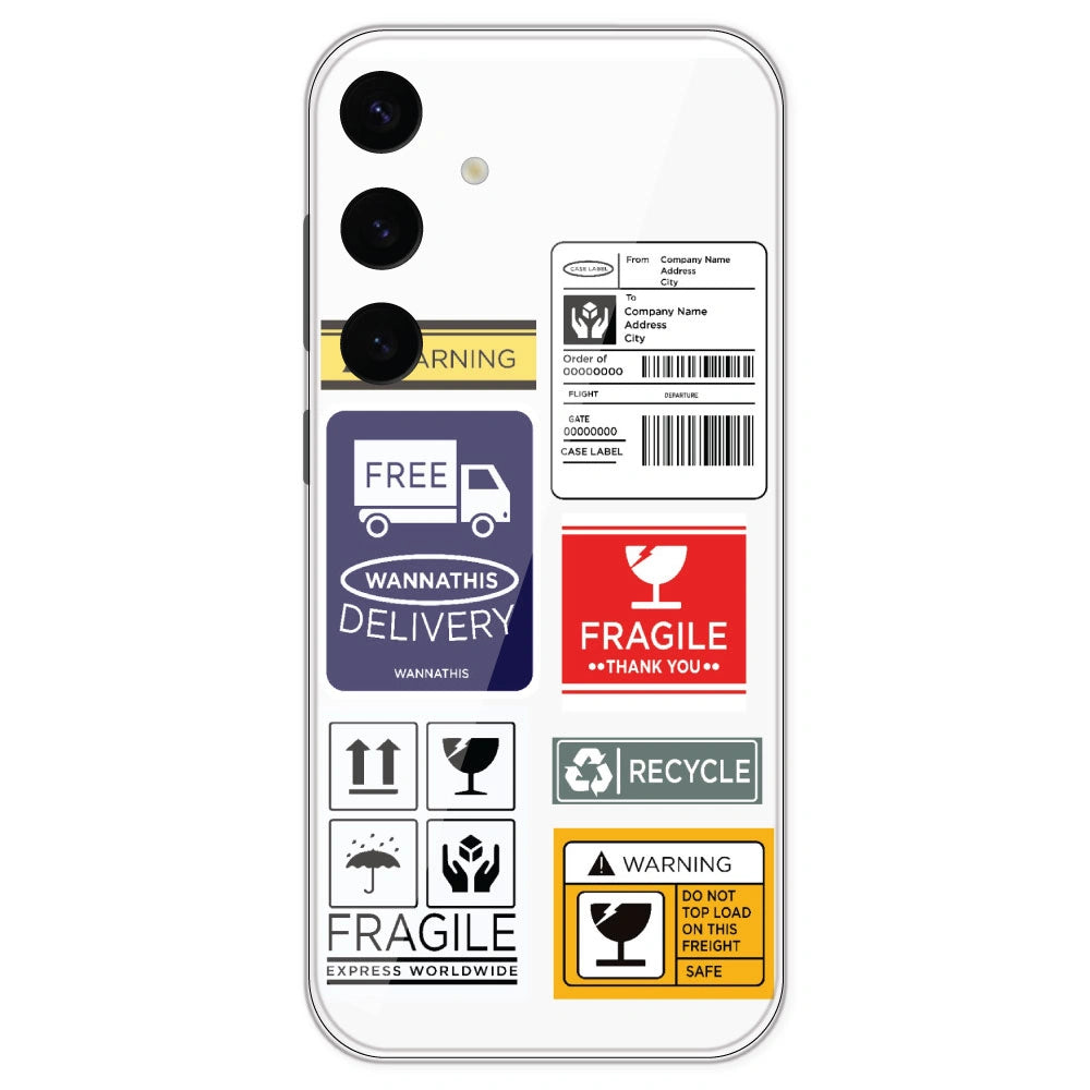 Caution Labels - Clear Printed Silicone Case For Samsung Galaxy S24 Plus