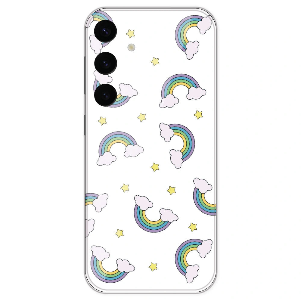Rainbow With Clouds - Clear Printed Silicone Case For Samsung Galaxy S24 Plus