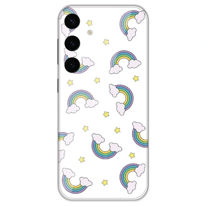 Rainbow With Clouds - Clear Printed Silicone Case For Samsung Galaxy S24 Plus