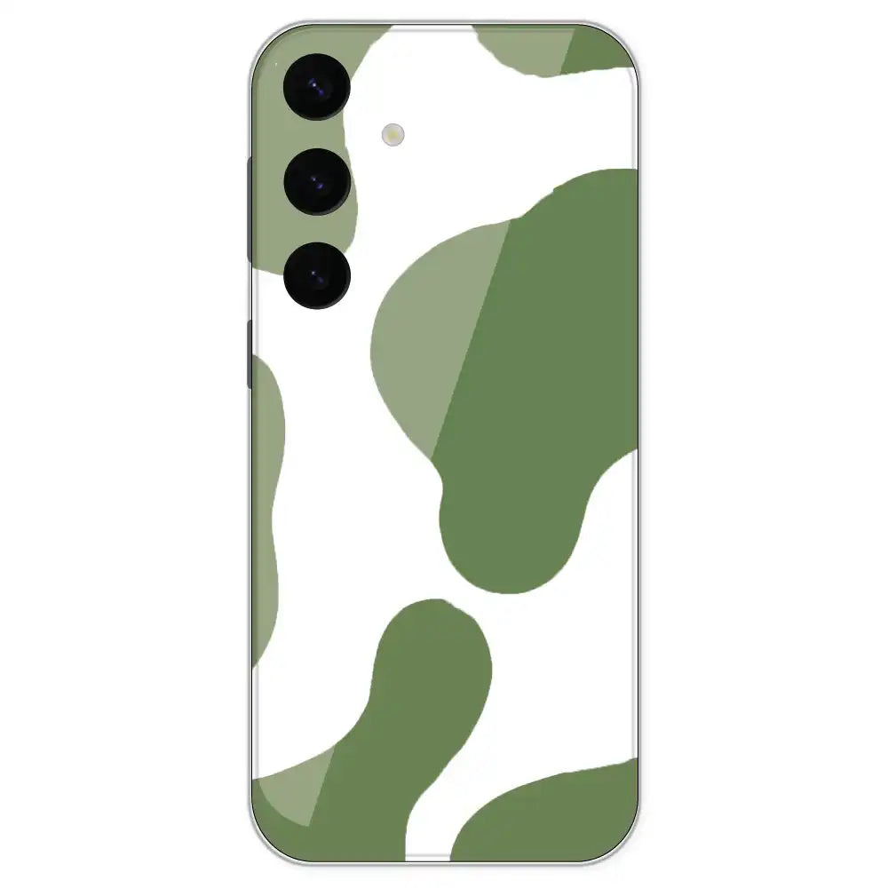 Olive Green Cow Print - Clear Printed Silicone Case For Samsung Galaxy S24 Plus