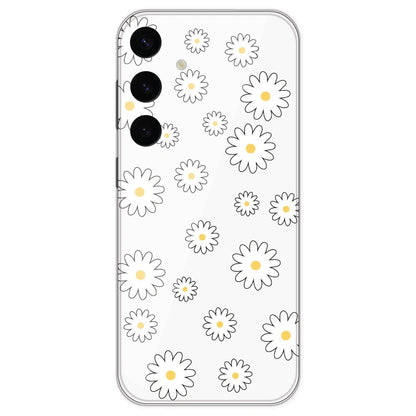 White Flowers - Clear Printed Silicone Case For Samsung Galaxy S24 Plus