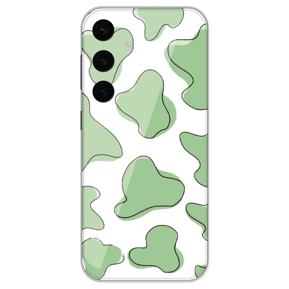 Green Cow Print - Clear Printed Silicone Case For Samsung Galaxy S24 Plus
