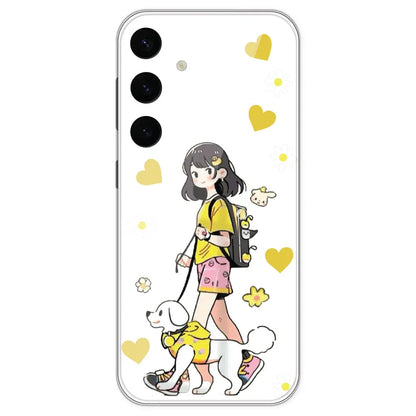 Yellow Girl And Dog - Clear Printed Silicone Case For Samsung Galaxy S24 Plus
