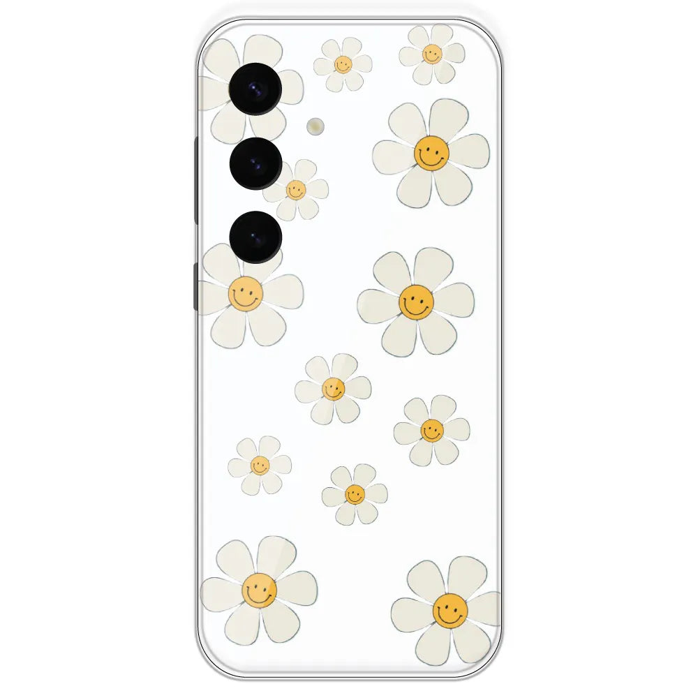 Smile Flowers - Clear Printed Silicone Case For Samsung Galaxy S24 Plus