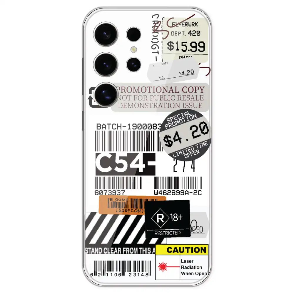 Labels - Clear Printed Silicone Case For Samsung Galaxy S24 Ultra