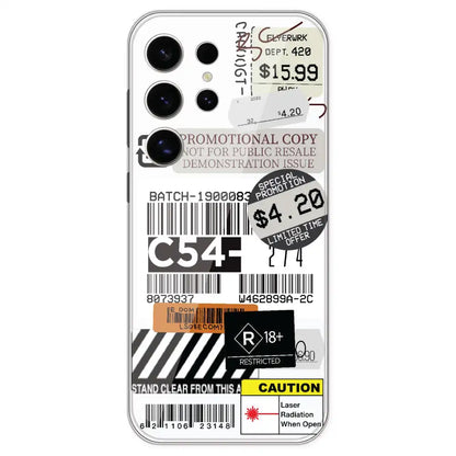Labels - Clear Printed Silicone Case For Samsung Galaxy S24 Ultra