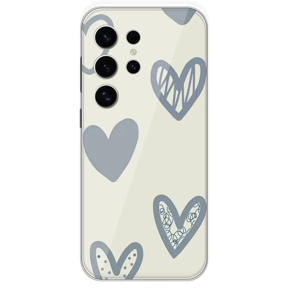 Light Blue Hearts - Printed Silicone Case For Samsung Galaxy S24 Ultra