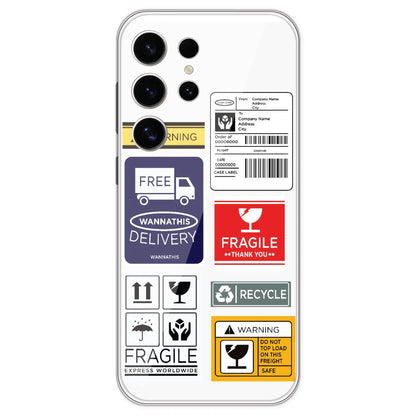 Caution Labels - Clear Printed Silicone Case For Samsung Galaxy S24 Ultra