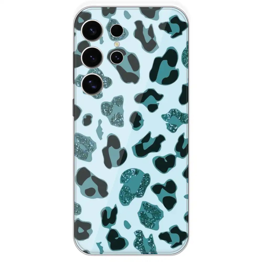 Blue Leopard Glitter Print - Printed Silicone Case For Samsung Galaxy S24 Ultra