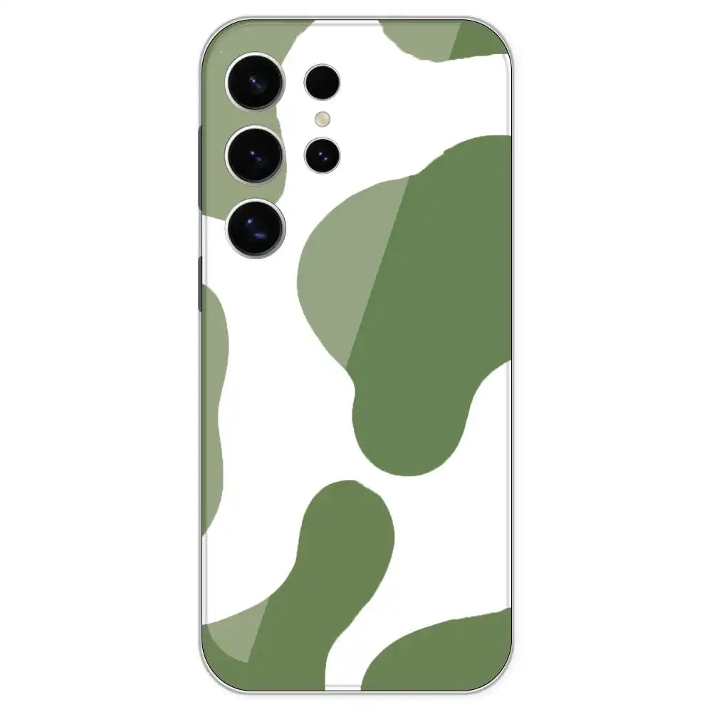 Olive Green Cow Print - Clear Printed Silicone Case For Samsung Galaxy S24 Ultra