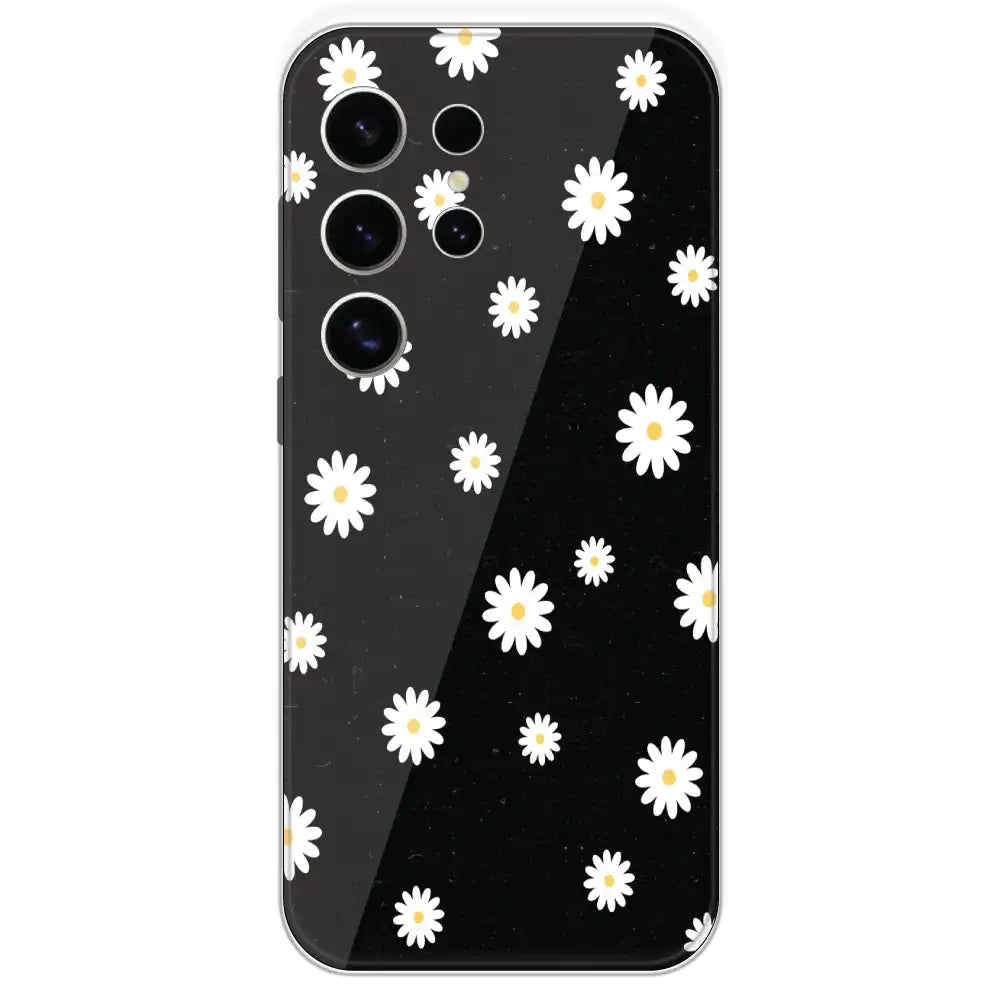 White And Black Flower - Printed Silicone Case For Samsung Galaxy S24 Ultra