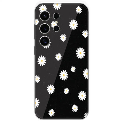 White And Black Flower - Printed Silicone Case For Samsung Galaxy S24 Ultra