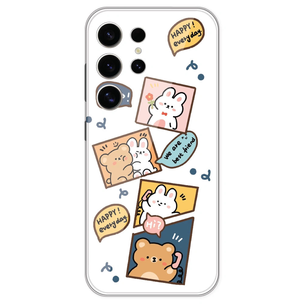 Happy Rabit And Bear - Clear Printed Silicone Case For Samsung Galaxy S24 Ultra